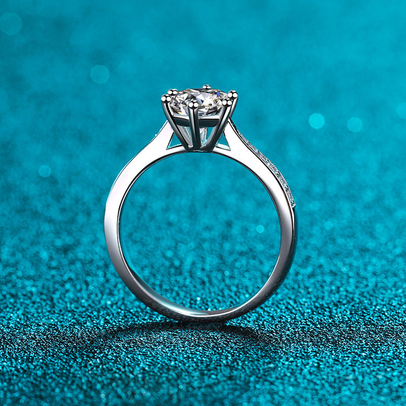 Sterling Silver Mosanite Six Claw Micro Inlaid Ring Curren