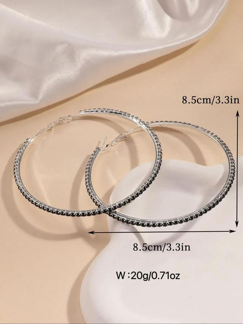 Minimalist Rhinestone Decorated Large Size Hoop Earrings
