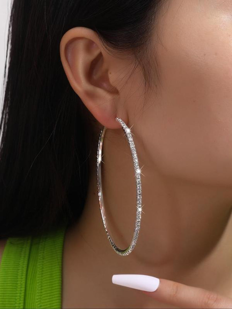 Minimalist Rhinestone Decorated Large Size Hoop Earrings