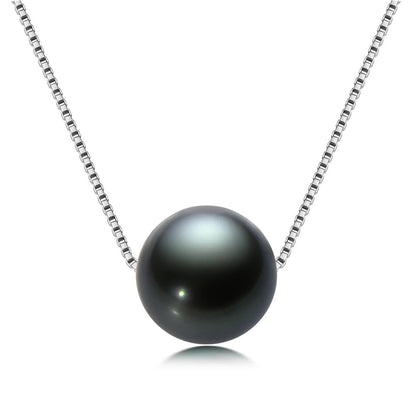 Natural Perfect Circle Strong Light Tahitian Black Pearl Pendant S925 Silver Necklace Curren