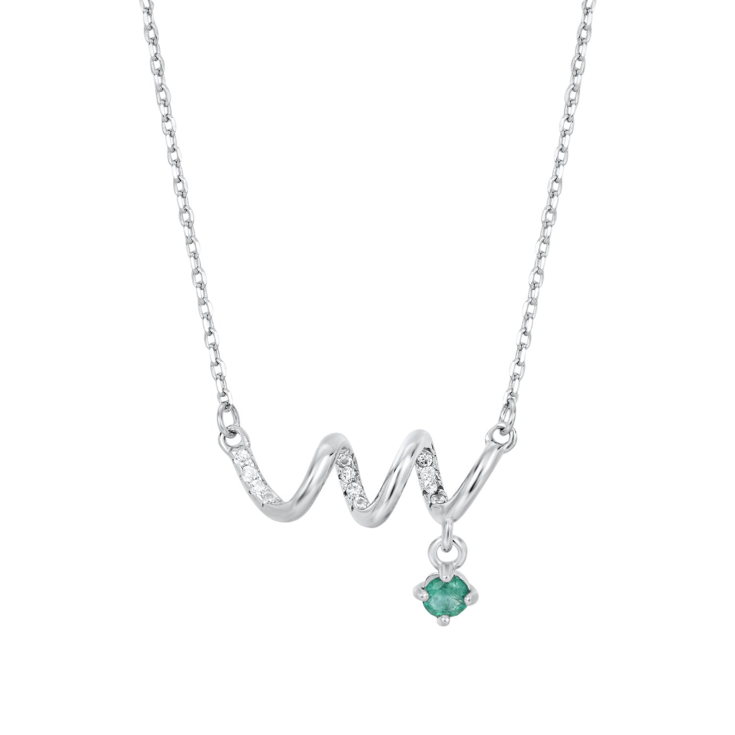 Fashion ECG Necklace Versatile Women's Jewelry Simple S925 Silver Set Emerald Pendant Collar Chain Curren