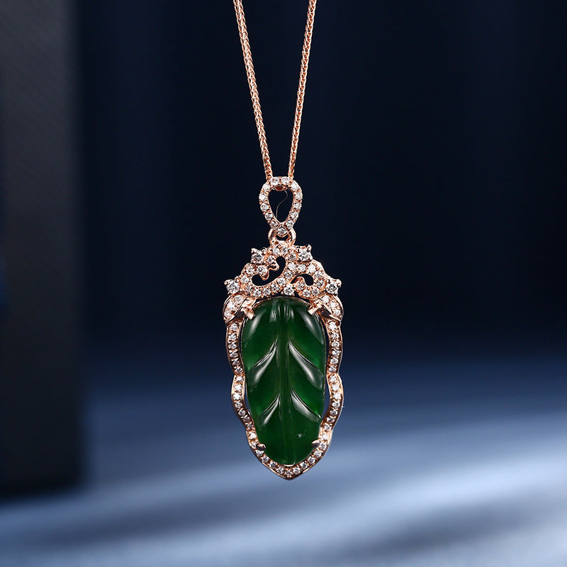 Jadeite Necklace With Gold Inlaid Branches And Jade Leaves Curren