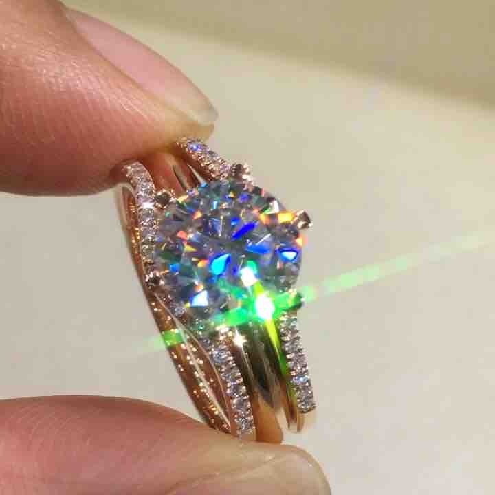 18K Gold Two-in-one Mosonite For Women's Matching Ring Curren