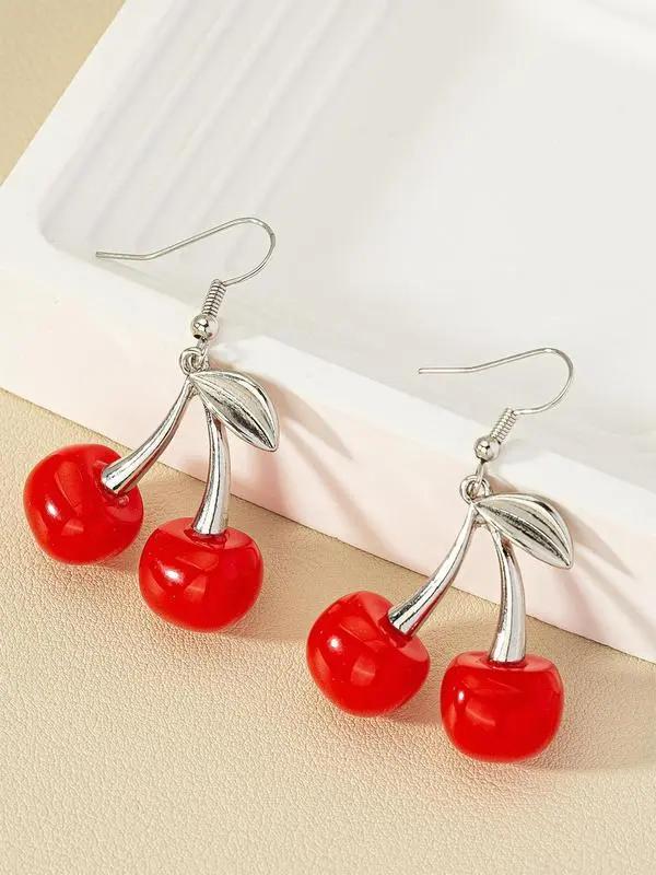 1 Pair Cherry Design Drop Earrings,  Daily Use