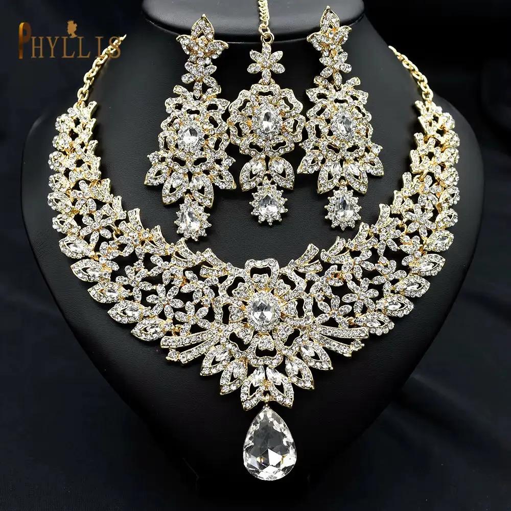 C30 Wedding Forehead Chain Necklace Earrings Set Dubai Jewelery 