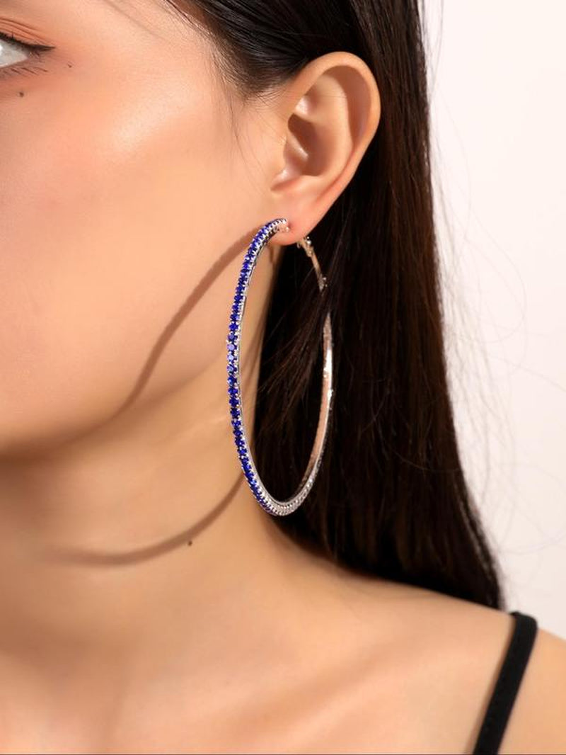 Minimalist Rhinestone Decorated Large Size Hoop Earrings