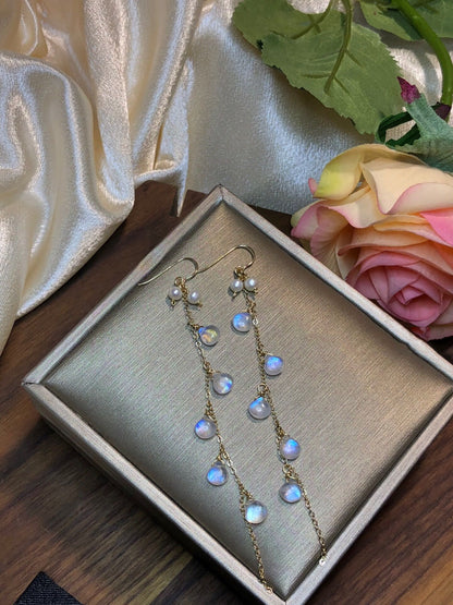 Moonlight Stone Wrapped Vintage Tassel 14k Earrings Curren