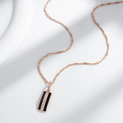Hot Black Enamel Square Pendant Necklace Women