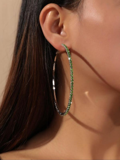 Minimalist Rhinestone Decorated Large Size Hoop Earrings