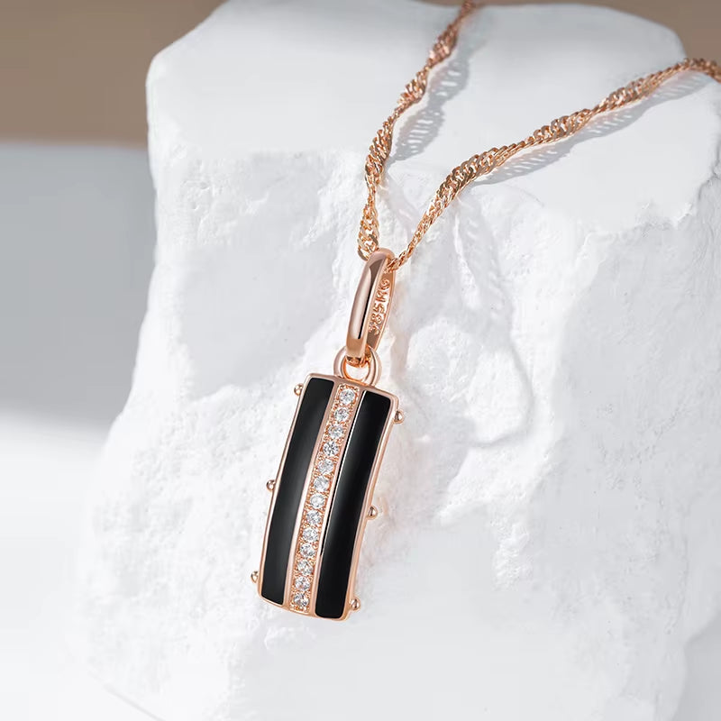 Hot Black Enamel Square Pendant Necklace Women