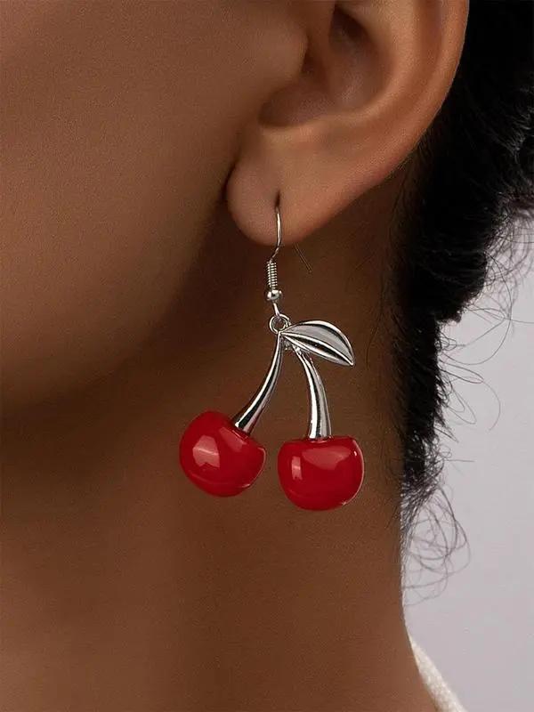 1 Pair Cherry Design Drop Earrings,  Daily Use