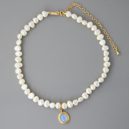 Round Medal Pearl Necklace Irregular Pearl Curren