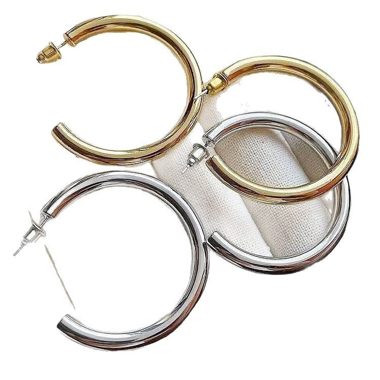 European And American Copper-plated Gold Thick Hoop Earrings Curren