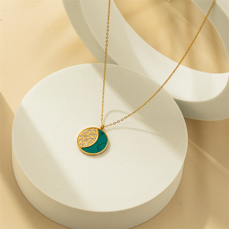 Fashion Turquoise Moon Styling Inset Zircon Gold Necklace Accessories Curren