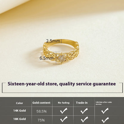 Pure 18K Jinrege Light Luxury Wide Version Fashion Ring Curren