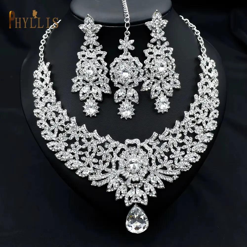 C30 Wedding Forehead Chain Necklace Earrings Set Dubai Jewelery 