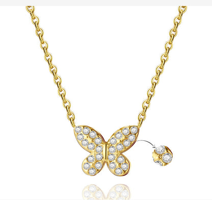 Butterfly Titanium Steel Full Diamond Exquisite Small And Versatile Simple Necklace Curren