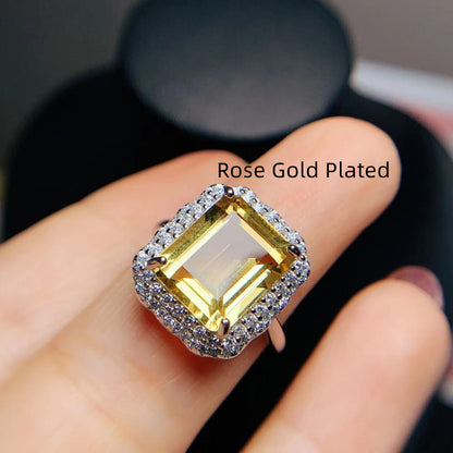 Citrine Rose Gold Ring 925 Silver Ring Holder Open Mouth Design Women's Ring Curren