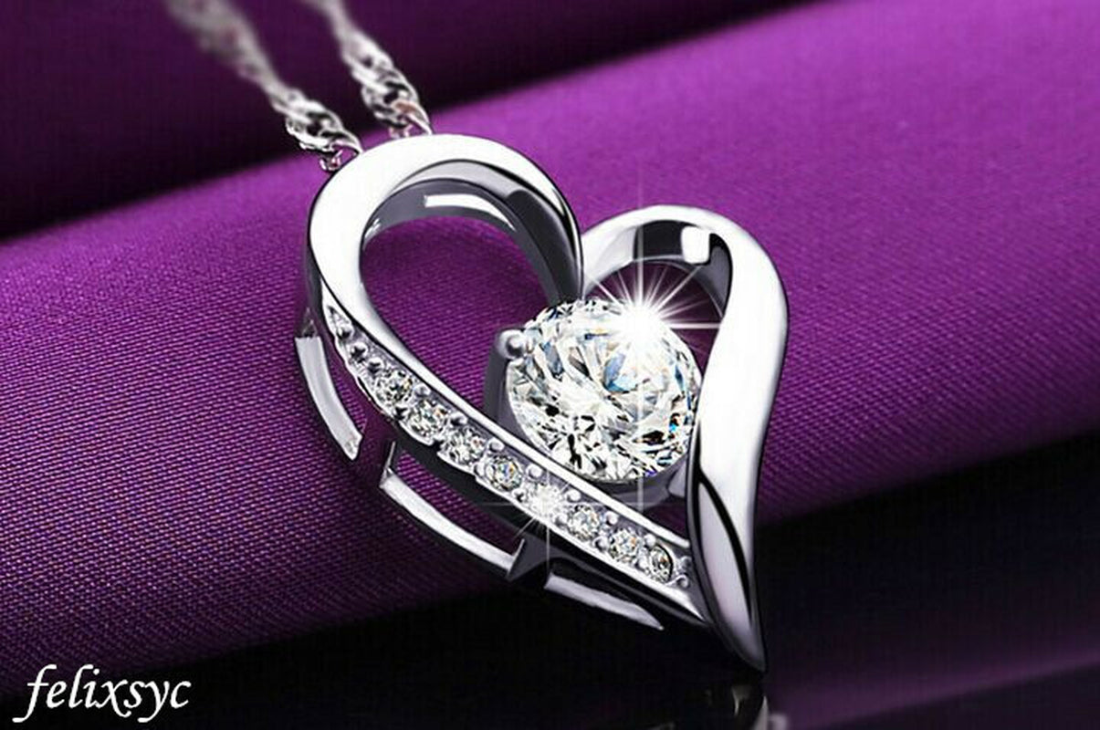 Crystal Heart Pendant 925 Sterling Silver Necklace