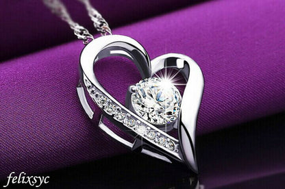 Crystal Heart Pendant 925 Sterling Silver Necklace