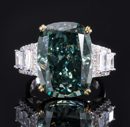 Silver High Carbon Diamond Ice Crushing Cut Fat Ring Curren