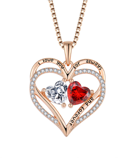 S925 Silver Double Love Necklace With Rhinestones Fashion Personality Heart-shaped Necklace Curren