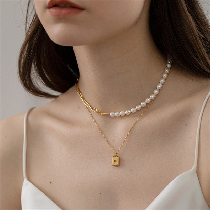 Women's Temperament Natural Pearl Stitching Necklace Curren