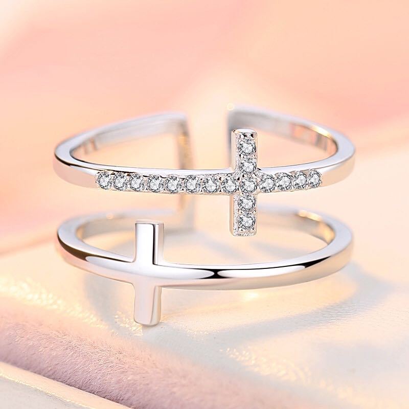 Double Cross Miniature Copper Inlaid Zircon Ring Curren