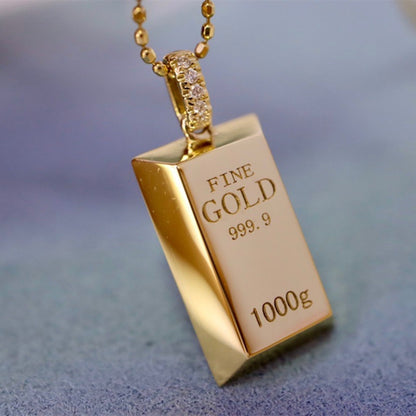 Au750 Gold Gold Bar Natural Diamond Pendant Necklace Curren
