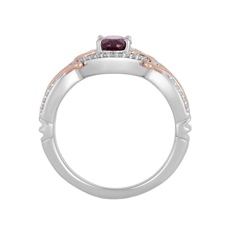 Micro Inlaid Zircon Egg-shaped Amethyst Two-tone Ring Curren