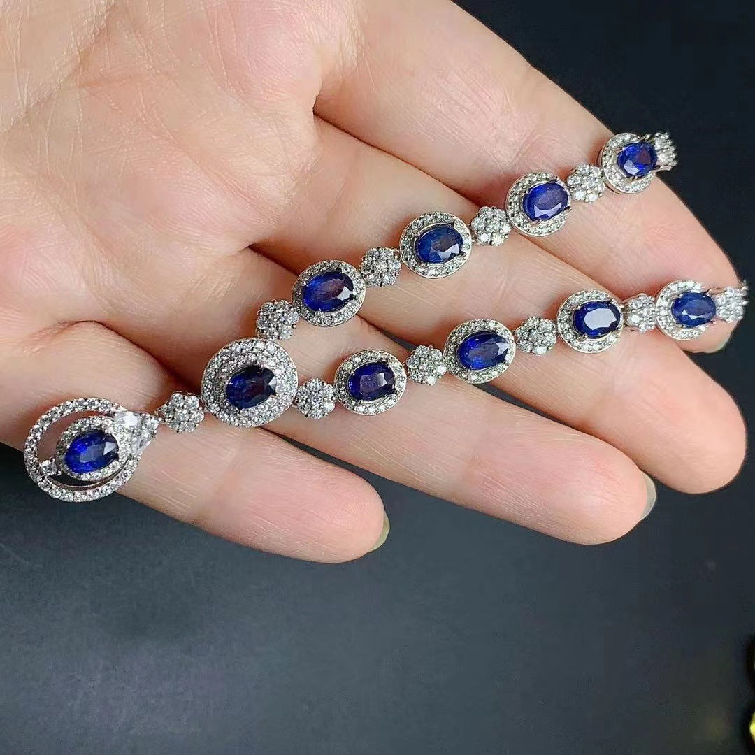 925 Silver Inlaid Natural Sri Lankan Sapphire Necklace Curren